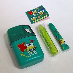 Vintage Sanrio Keroppi Green Frog Travel Toiletry Kit and Sticker Book